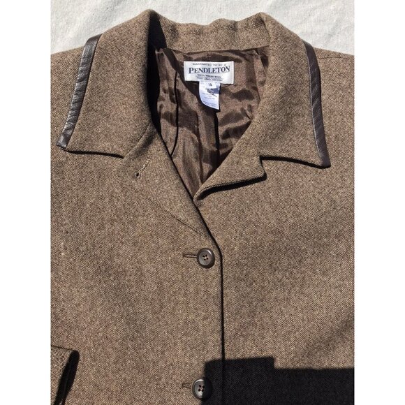 Vtg Wool Pendleton Brown HTF Suit Jacket Blazer Women’s 18 L Xl Leather Trim Mod - Picture 10 of 16